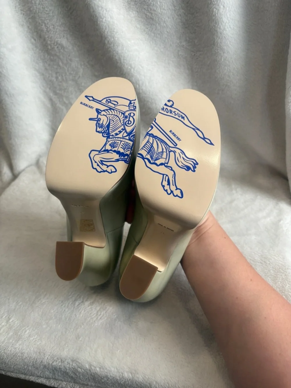 Burberry Women's Sage Green Platform Pumps - Picture 6 of 14